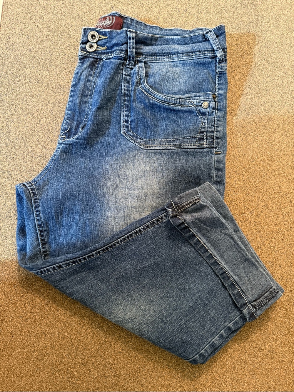 Angels Women’s Denim Capris - Stretch Fit, with button closure pockets, Size 12
